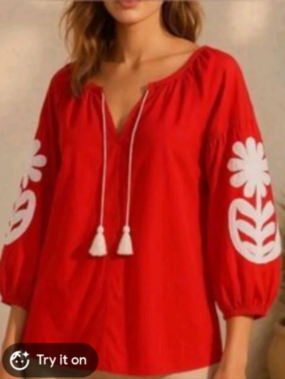 J. Crew Puff Sleeves Embroidered Tassels Blouse Sz M